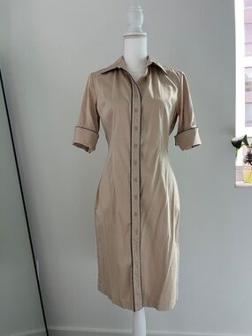 Express Beige Midi Shirt Dress with Contrast Piping